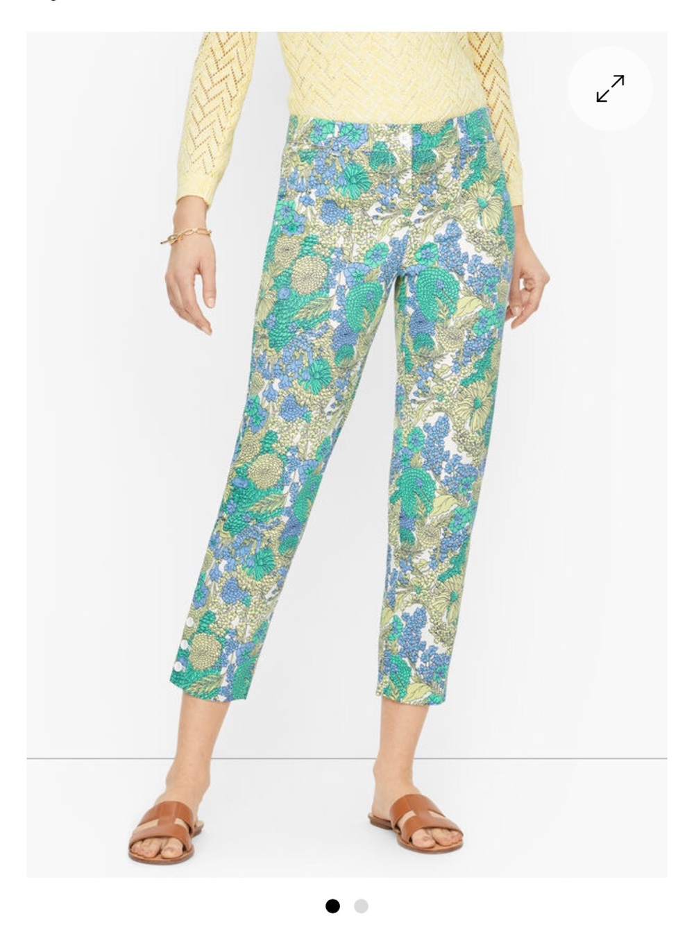 Talbots Perfect Crops Breezy Floral Pants Size 8 green yellow inseam 26“
